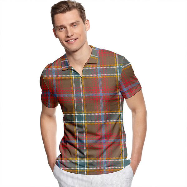 Currie of Arran Weathered Tartan Classic Lapel Zip Short Sleeve Polo