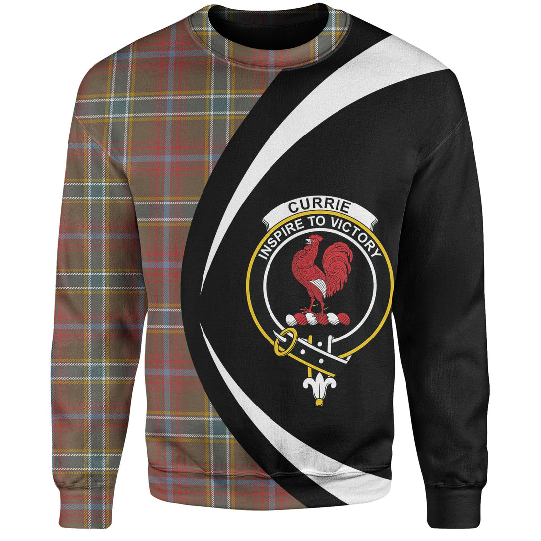 Currie of Arran Weathered Clan Badge Tartan Sweatshirt Circle Style Personalized