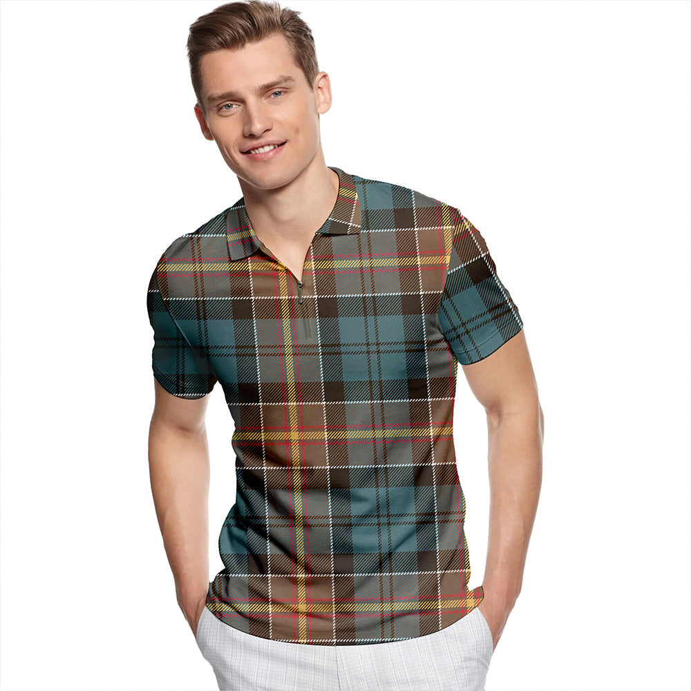 Cusack Weathered Tartan Classic Lapel Zip Short Sleeve Polo