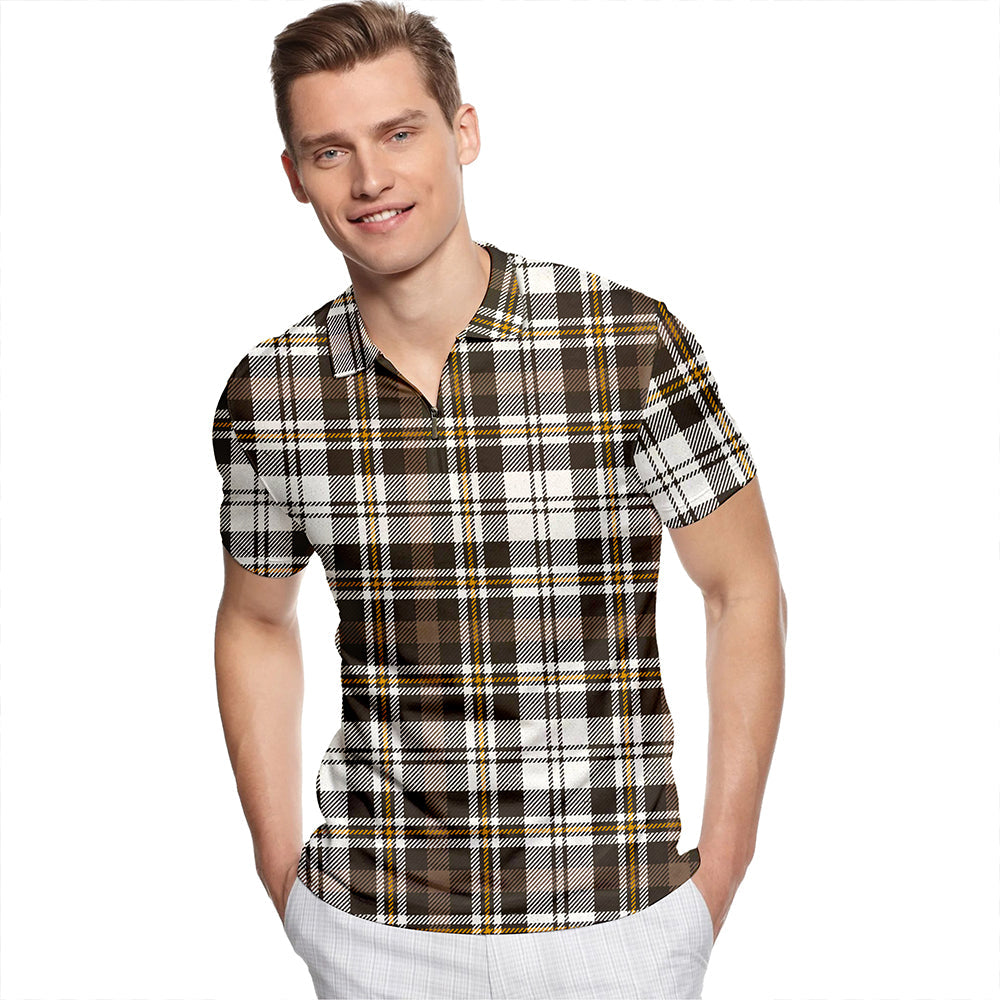 Dalgliesh Dress Weathered Tartan Classic Lapel Zip Short Sleeve Polo