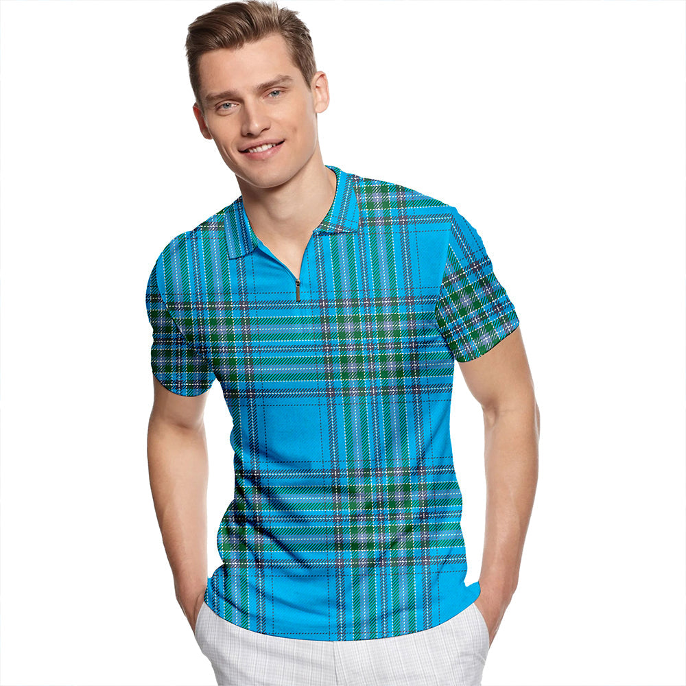 Dallas Tartan Classic Lapel Zip Short Sleeve Polo