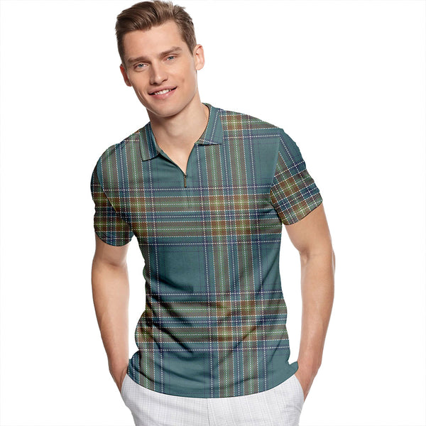 Dallas Weathered Tartan Classic Lapel Zip Short Sleeve Polo