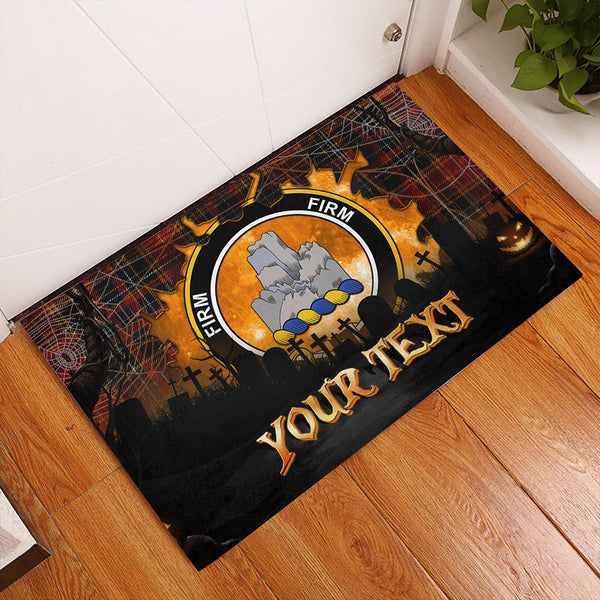 Dalrymple of Castleton Modern Clan Badge Tartan Personalize Doormat Happy Halloween Style