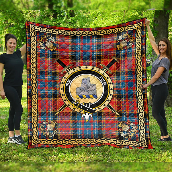 Dalrymple of Castleton Ancient Clan Badge Tartan Premium Quilt Celtic Shield