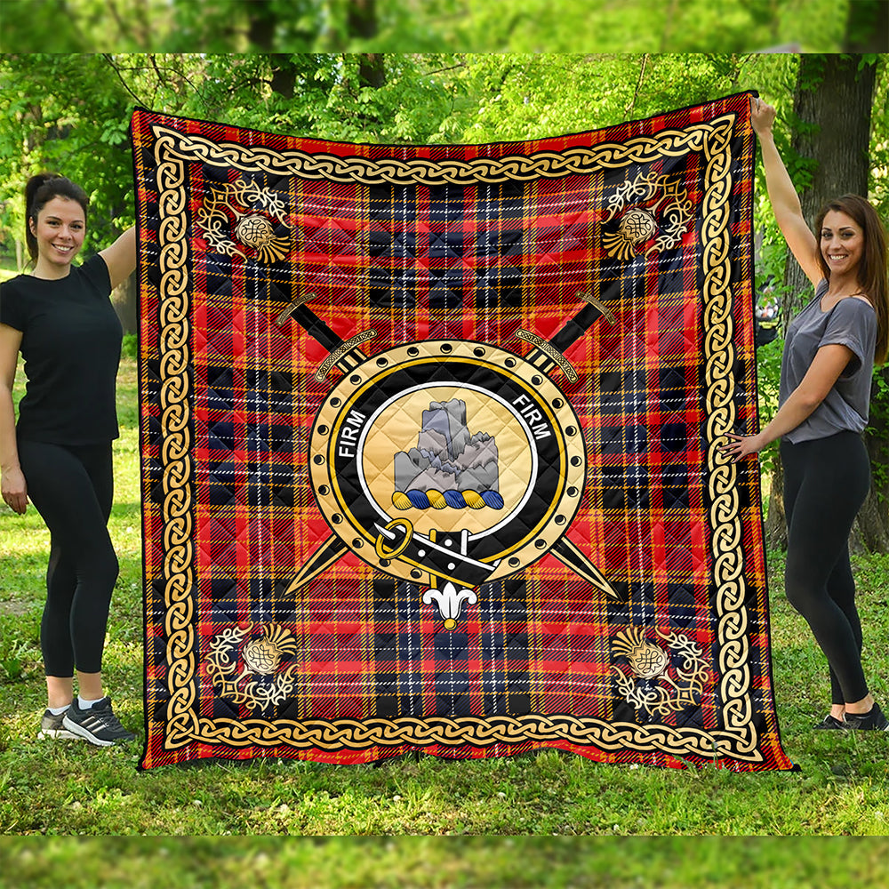 Dalrymple of Castleton Modern Clan Badge Tartan Premium Quilt Celtic Shield