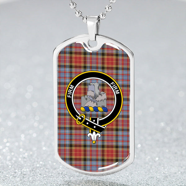 Dalrymple of Castleton Weathered Clan Badge Classic Tartan Dog Tag Necklace