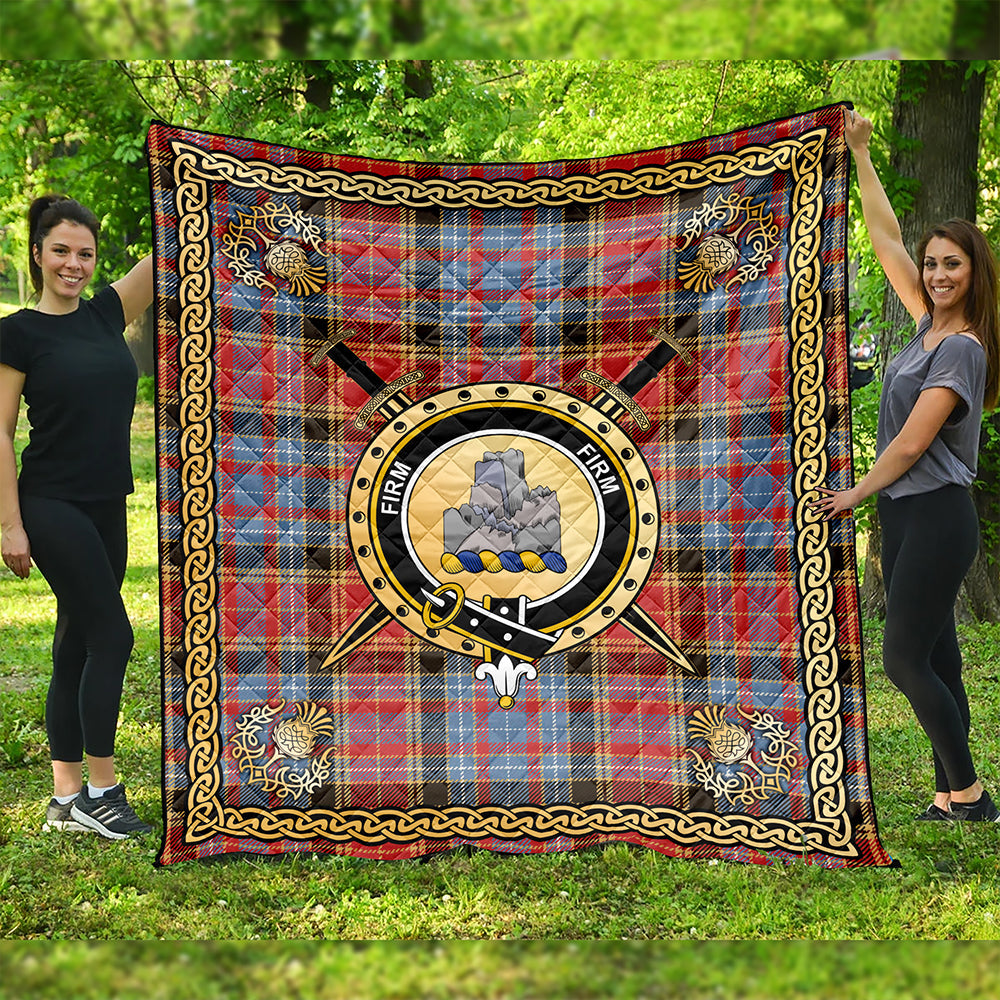 Dalrymple of Castleton Weathered Clan Badge Tartan Premium Quilt Celtic Shield