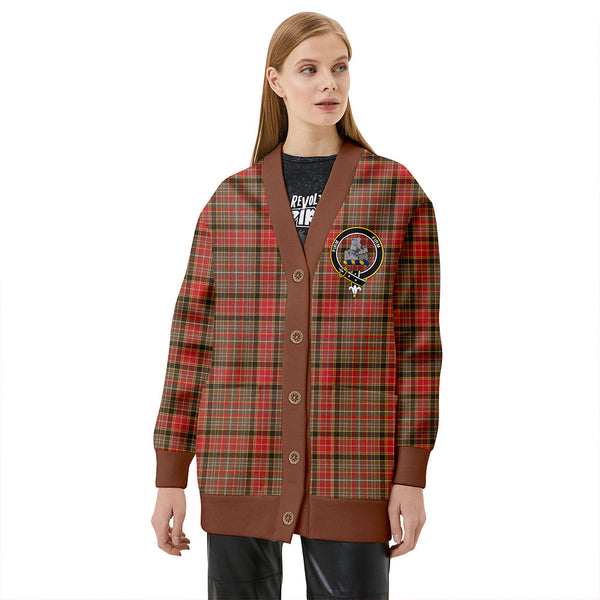 Dalrymple of Castleton #2 Weathered Clan Badge Tartan V-neck Cardigan