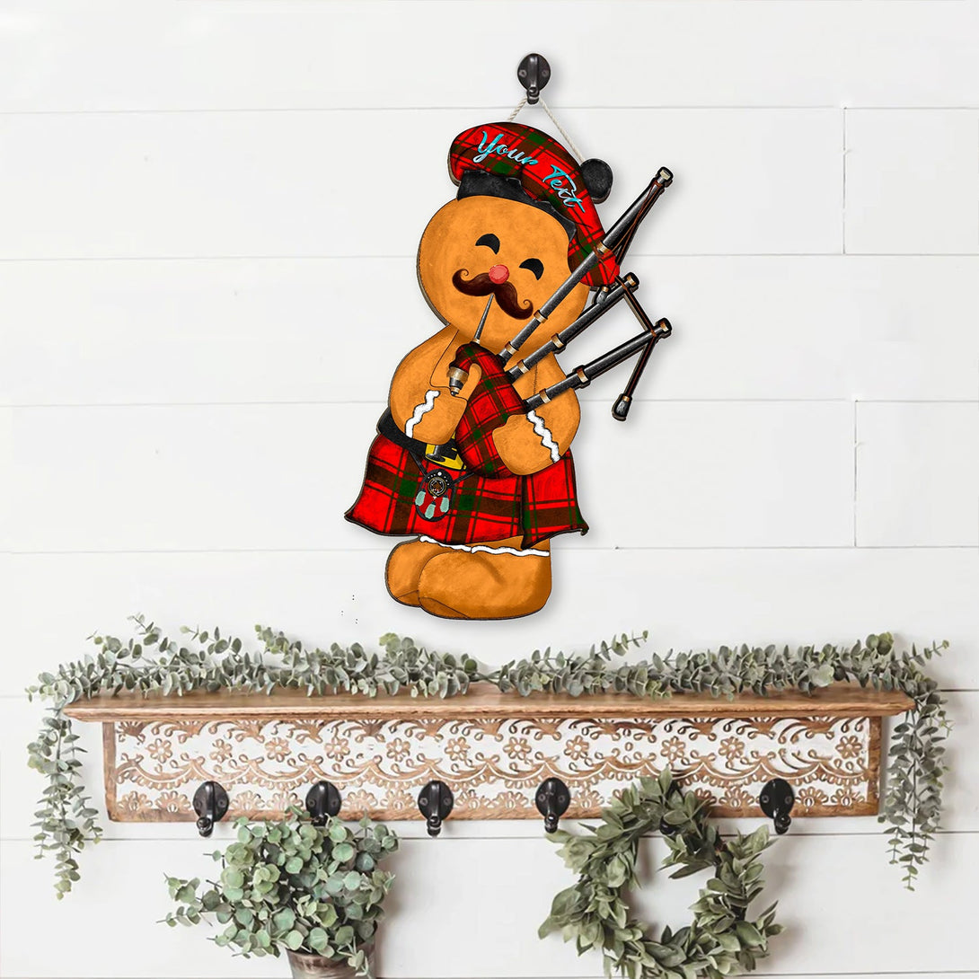 Darroch Crest Tartan Wooden Sign Gingerbread Bagpipe Personalized