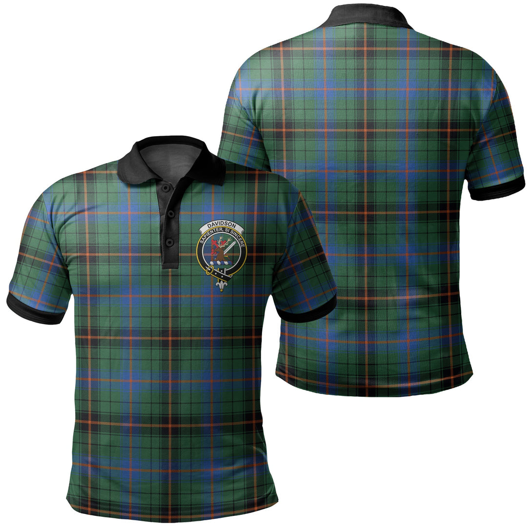 Davidson Ancient Tartan Crest Polo Shirt Black Neck 2 Style