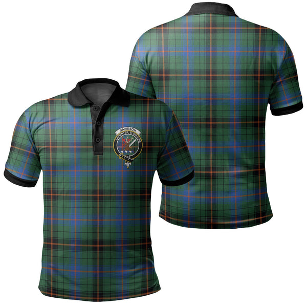 Davidson Ancient Tartan Crest Polo Shirt Black Neck 2 Style