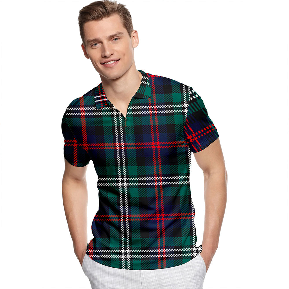 Davidson Double Modern Tartan Classic Lapel Zip Short Sleeve Polo