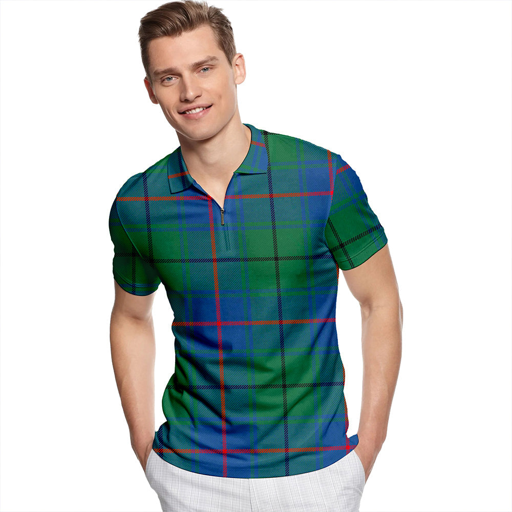 Davidson Half Modern Tartan Classic Lapel Zip Short Sleeve Polo