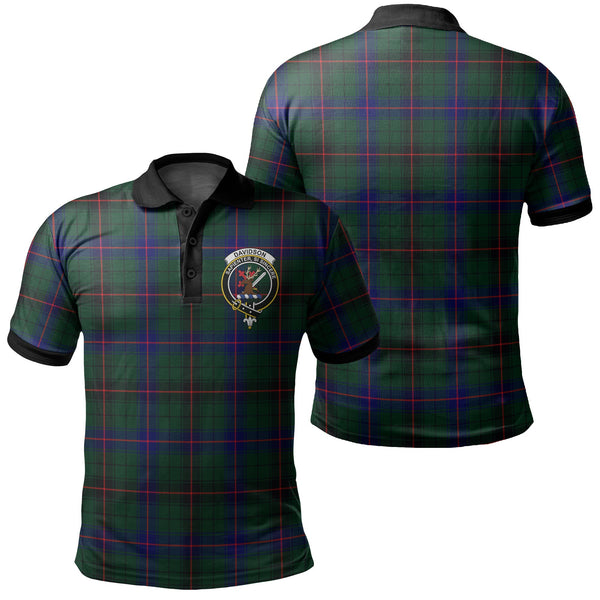 Davidson Modern Tartan Crest Polo Shirt Black Neck 2 Style