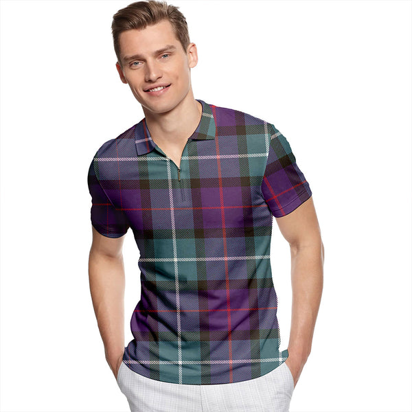 Davidson Weathered Tartan Classic Lapel Zip Short Sleeve Polo