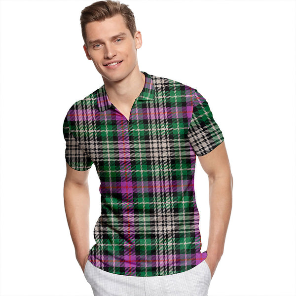 Davidson of Tulloch Dress Ancient Tartan Classic Lapel Zip Short Sleeve Polo