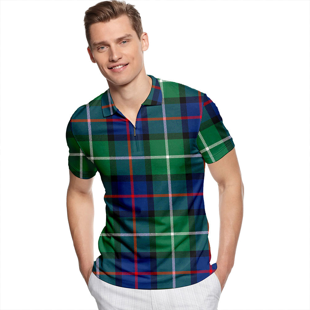 Davidson of Tulloch Modern Tartan Classic Lapel Zip Short Sleeve Polo