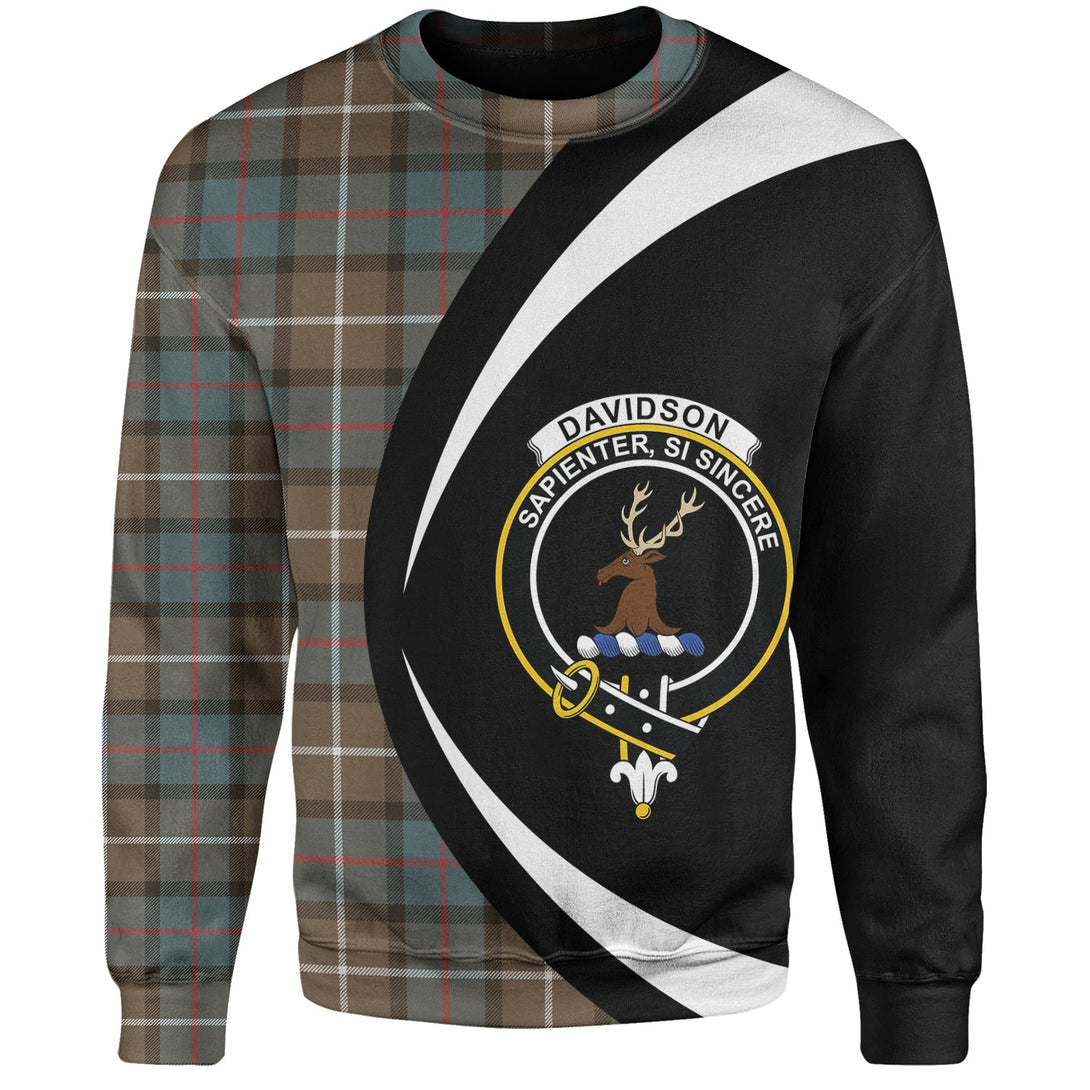 Davidson of Tulloch Weathered Clan Badge Tartan Sweatshirt Circle Style Personalized