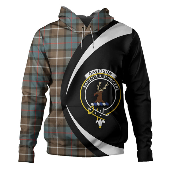 Davidson of Tulloch Weathered Clan Badge Tartan Hoodie Circle Style