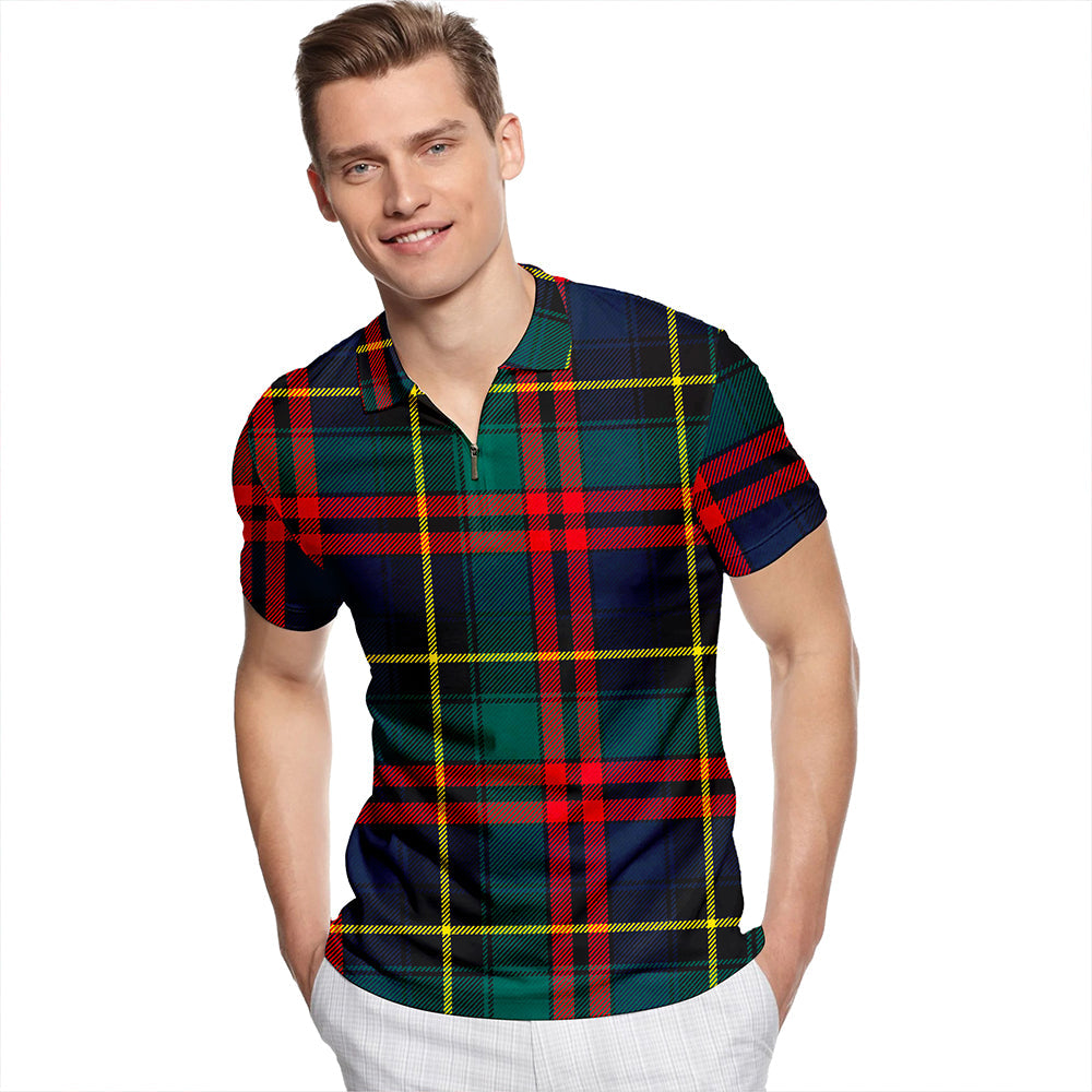 Deas Modern Tartan Classic Lapel Zip Short Sleeve Polo