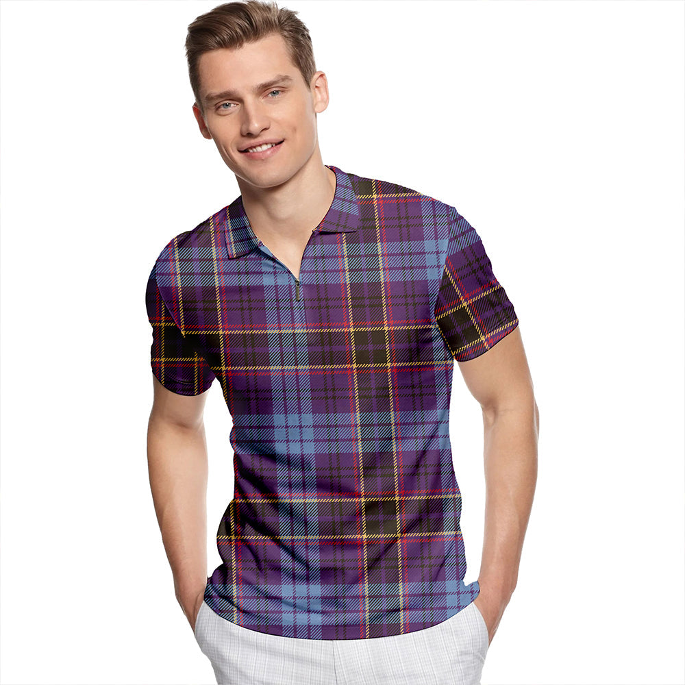 Dempster Weathered Tartan Classic Lapel Zip Short Sleeve Polo