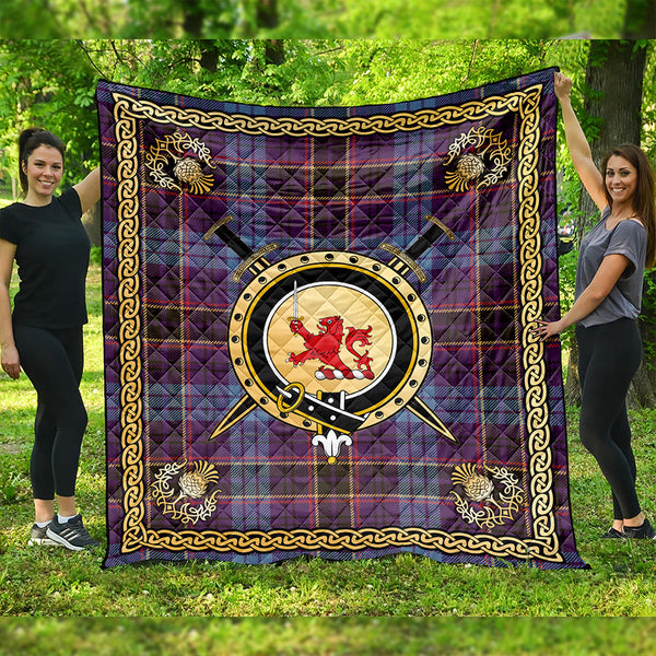 Dempster Weathered Clan Badge Tartan Premium Quilt Celtic Shield