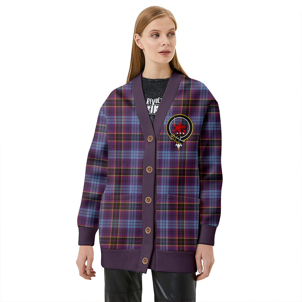 Dempster Weathered Clan Badge Tartan V-neck Cardigan