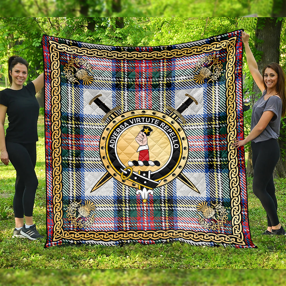 Dennistoun Clan Badge Tartan Premium Quilt Celtic Shield