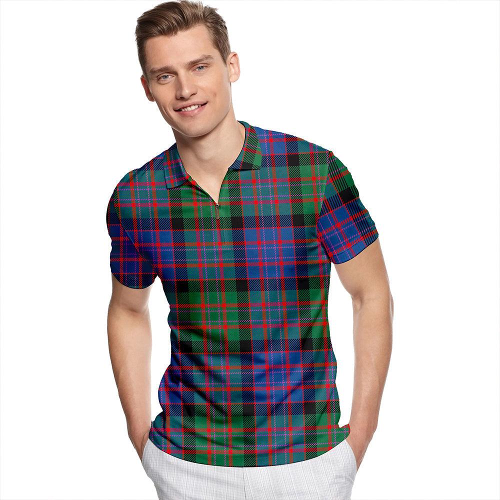 Denovan Modern Tartan Classic Lapel Zip Short Sleeve Polo