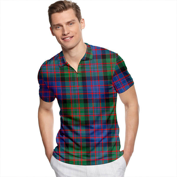 Denovan Modern Tartan Classic Lapel Zip Short Sleeve Polo