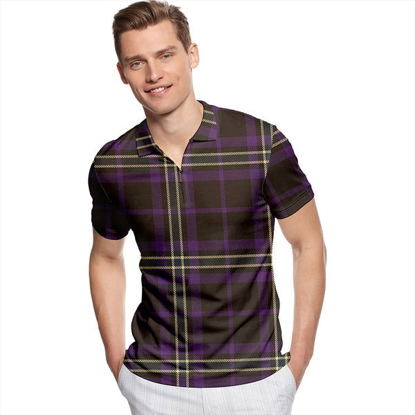 Devlin Weathered Tartan Classic Lapel Zip Short Sleeve Polo