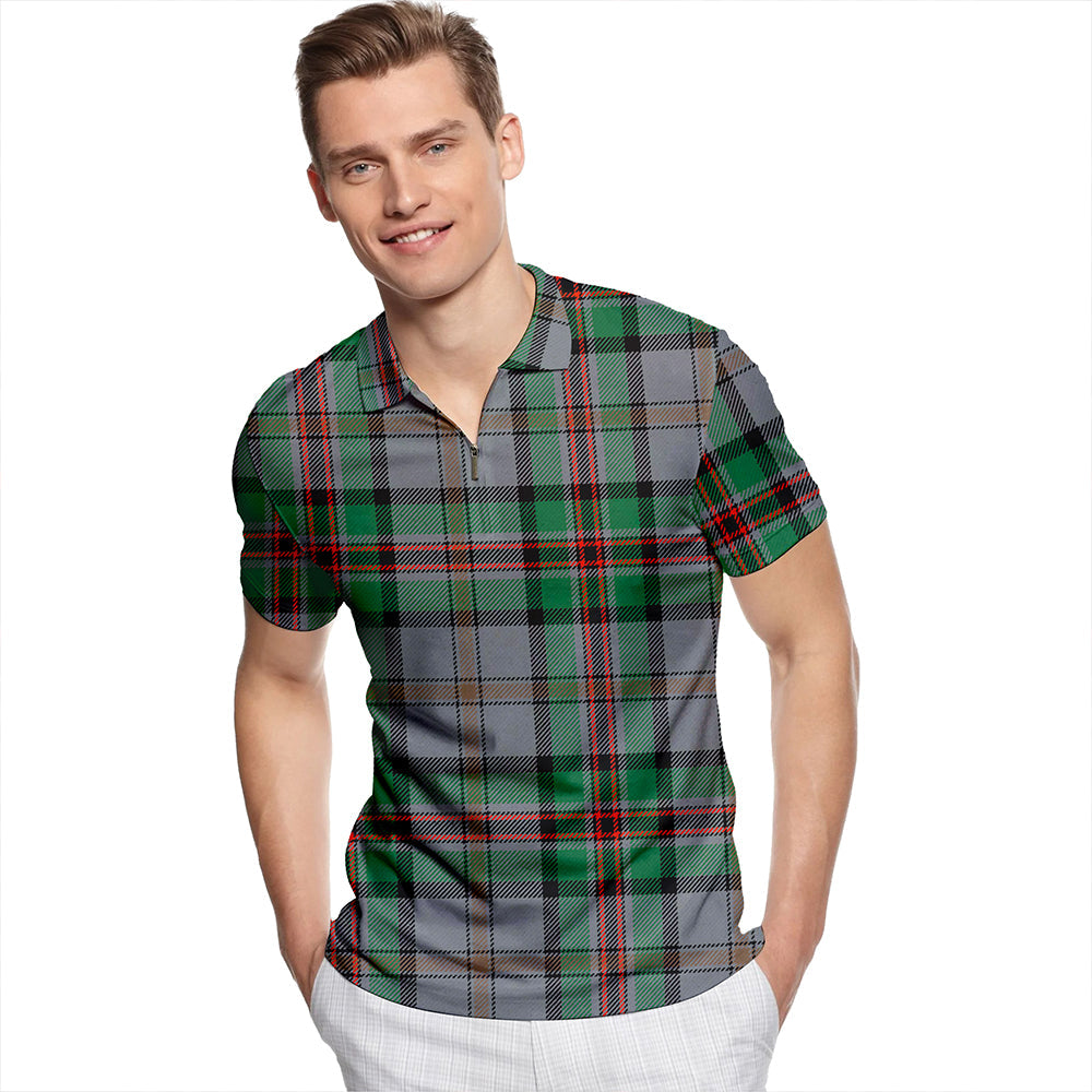 Dinwoodie Ancient Tartan Classic Lapel Zip Short Sleeve Polo