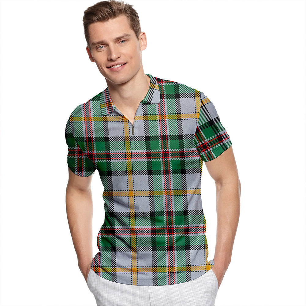 Dinwoodie Modern Tartan Classic Lapel Zip Short Sleeve Polo