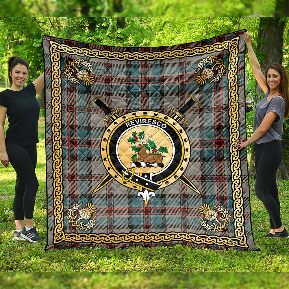 Dinwoodie Weathered Clan Badge Tartan Premium Quilt Celtic Shield