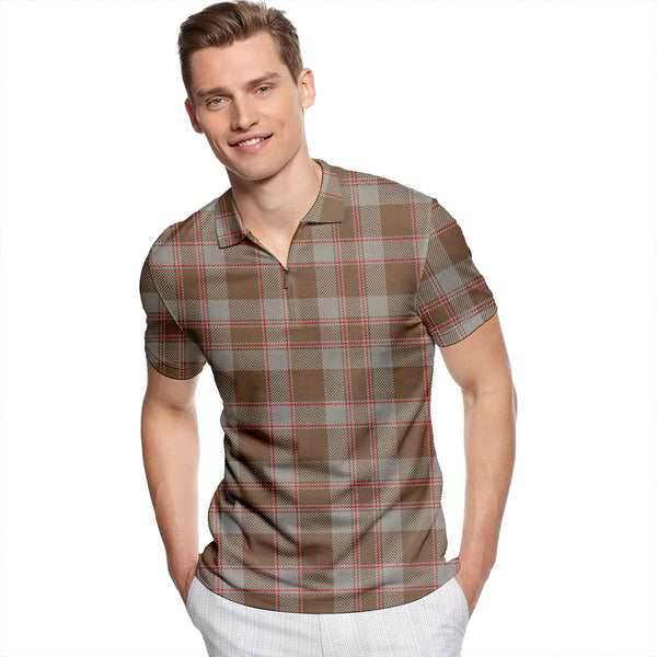 Donachie of Brochloch Hunting Weathered Tartan Classic Lapel Zip Short Sleeve Polo