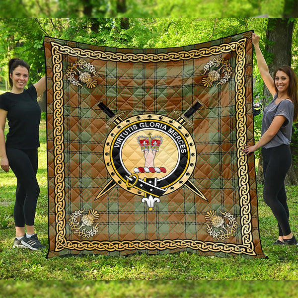 Donachie of Brockloch Hunting Ancient Clan Badge Tartan Premium Quilt Celtic Shield