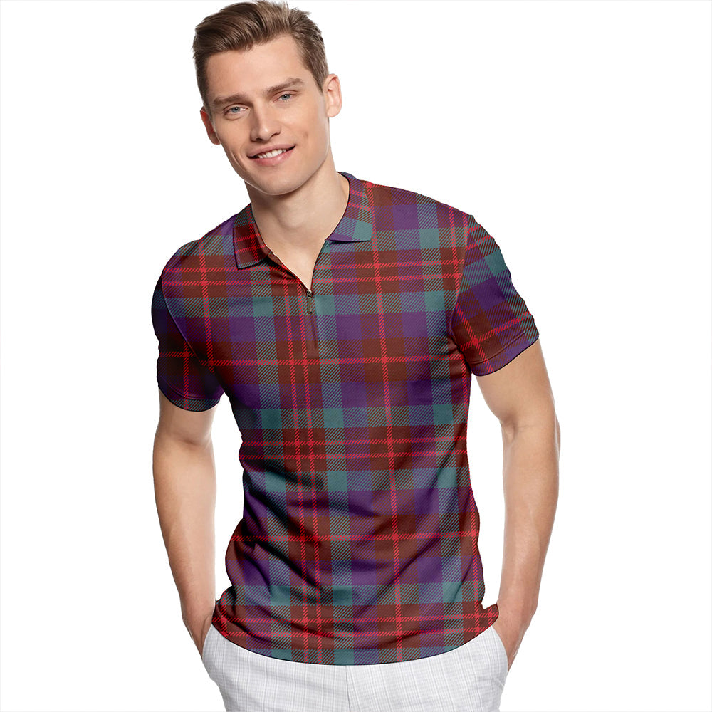 Dorward Weathered Tartan Classic Lapel Zip Short Sleeve Polo