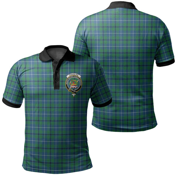 Douglas Ancient Tartan Crest Polo Shirt Black Neck 2 Style