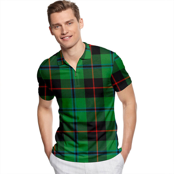 Douglas Black Ancient Tartan Classic Lapel Zip Short Sleeve Polo