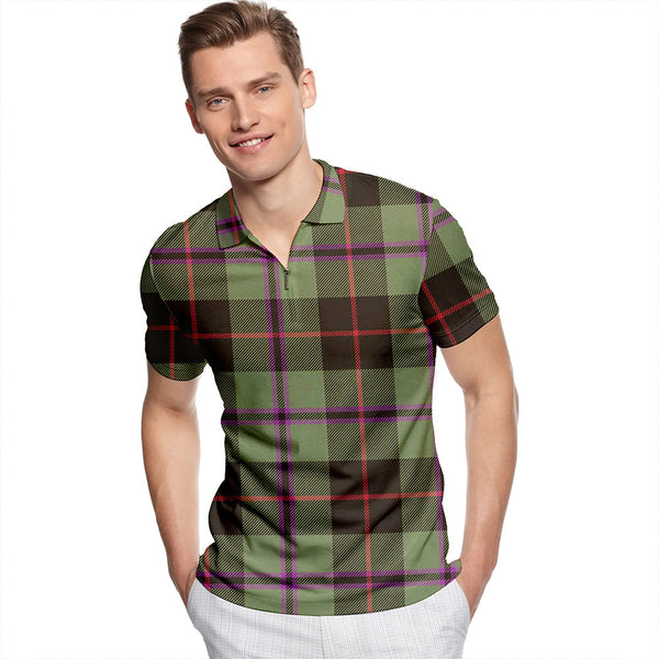 Douglas Black Weathered Tartan Classic Lapel Zip Short Sleeve Polo