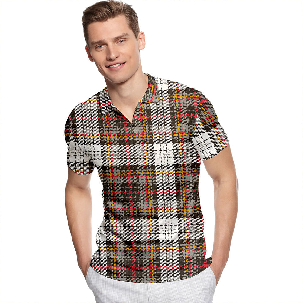 Douglas Dress Weathered Tartan Classic Lapel Zip Short Sleeve Polo