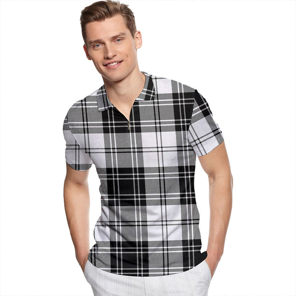 Douglas Grey Ancient Tartan Classic Lapel Zip Short Sleeve Polo