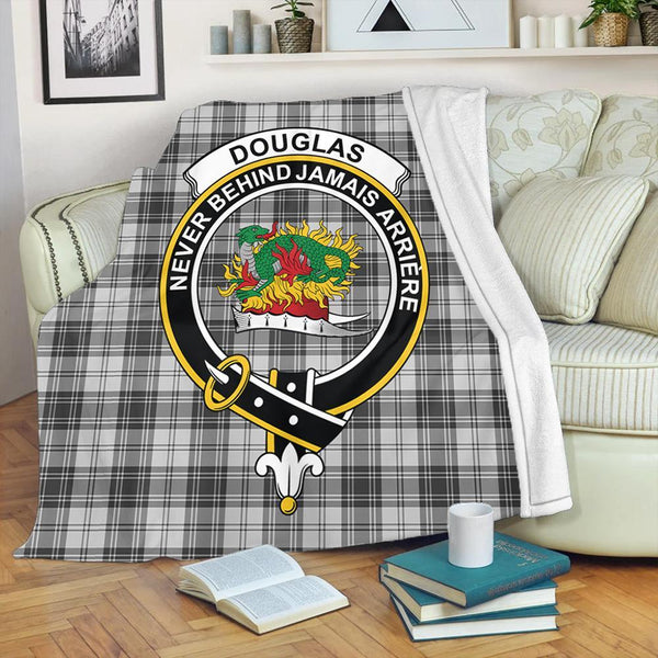 Douglas Grey Modern Tartan Crest Premium Blanket