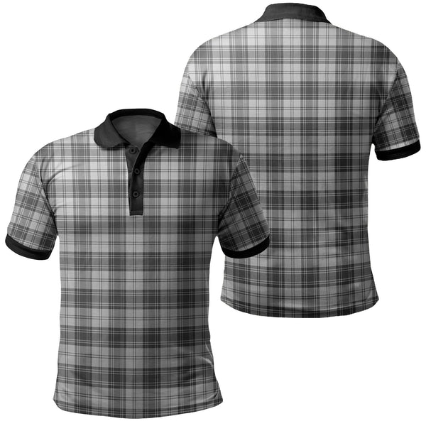 Douglas Grey Modern Tartan Classic Polo Shirt Black Neck 2 Style