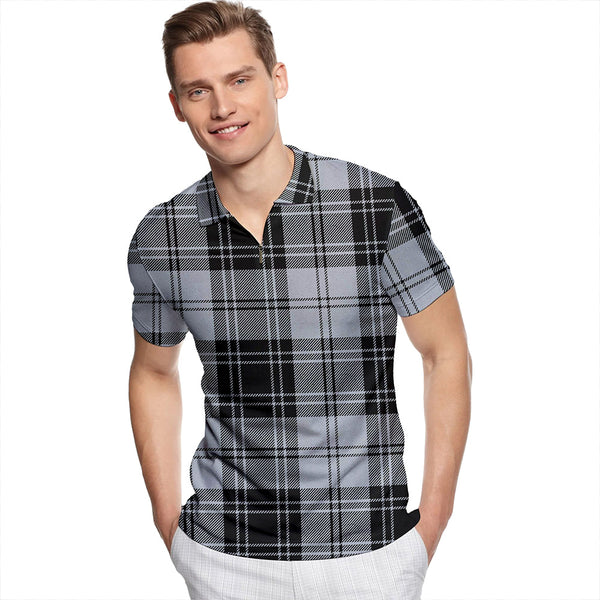 Douglas Grey Modern Tartan Classic Lapel Zip Short Sleeve Polo