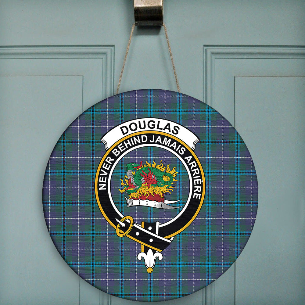 Douglas Modern Tartan Classic Crest Round Wooden Sign