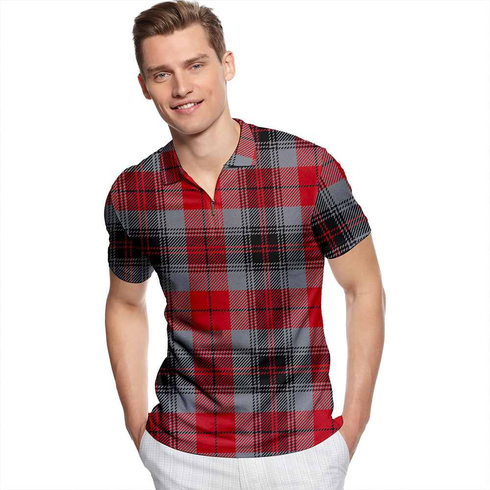 Douglas WCMM Tartan Classic Lapel Zip Short Sleeve Polo