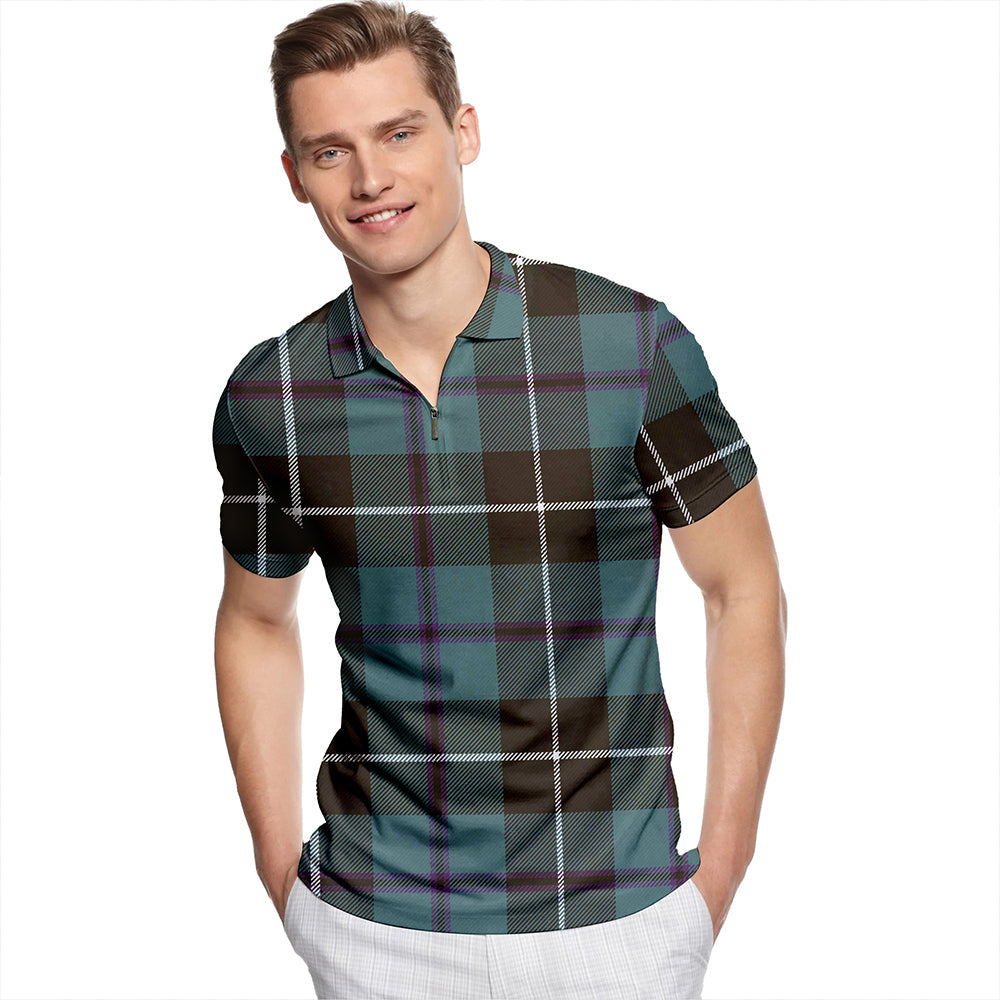 Douglas Weathered Tartan Classic Lapel Zip Short Sleeve Polo