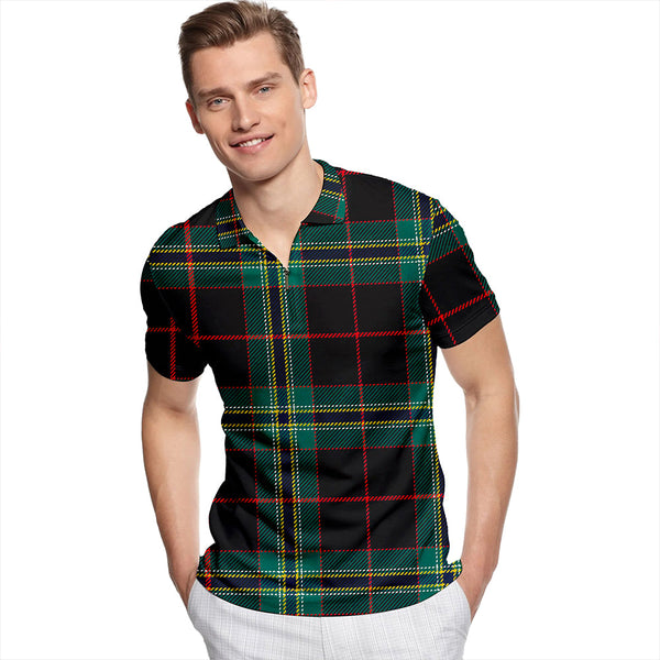 Downs Modern Tartan Classic Lapel Zip Short Sleeve Polo