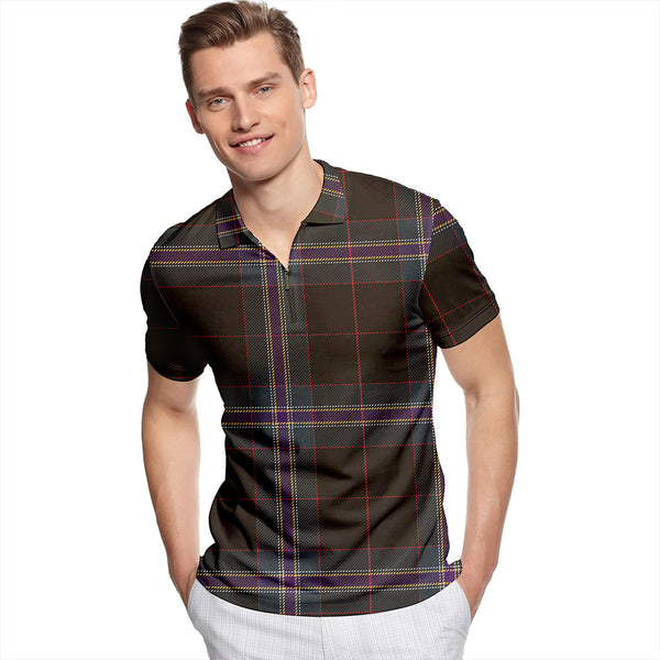 Downs Weathered Tartan Classic Lapel Zip Short Sleeve Polo